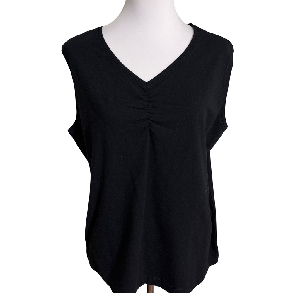 Susan Graver Black V Neck Cotton Sleeveless Tank